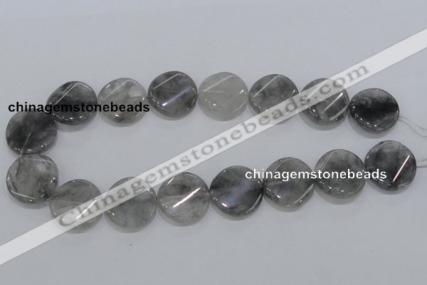 CCQ130 15.5 inches 25mm twisted coin cloudy quartz beads wholesale