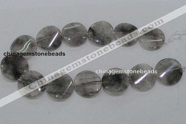 CCQ131 15.5 inches 30mm twisted coin cloudy quartz beads wholesale