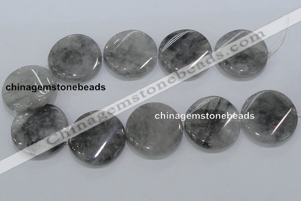 CCQ132 15.5 inches 40mm twisted coin cloudy quartz beads wholesale