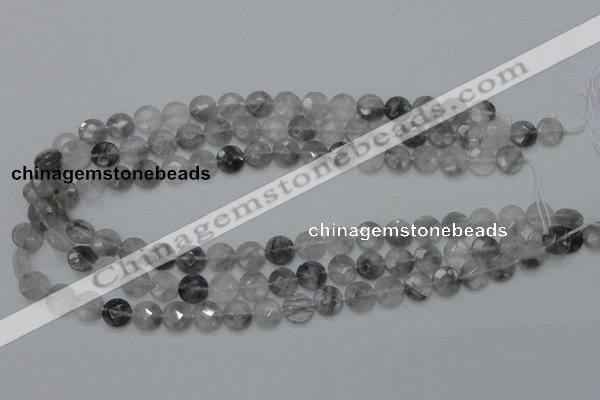 CCQ134 15.5 inches 10mm faceted coin cloudy quartz beads wholesale