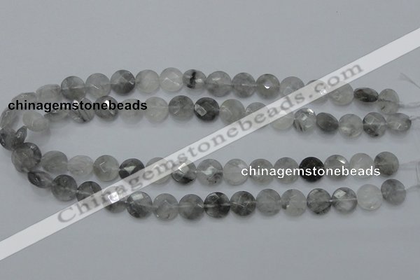 CCQ135 15.5 inches 12mm faceted coin cloudy quartz beads wholesale