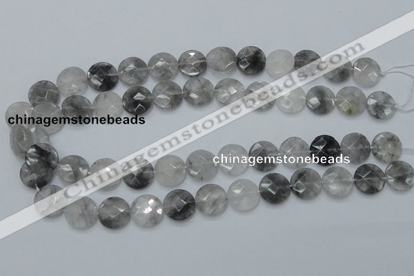 CCQ136 15.5 inches 15mm faceted coin cloudy quartz beads wholesale