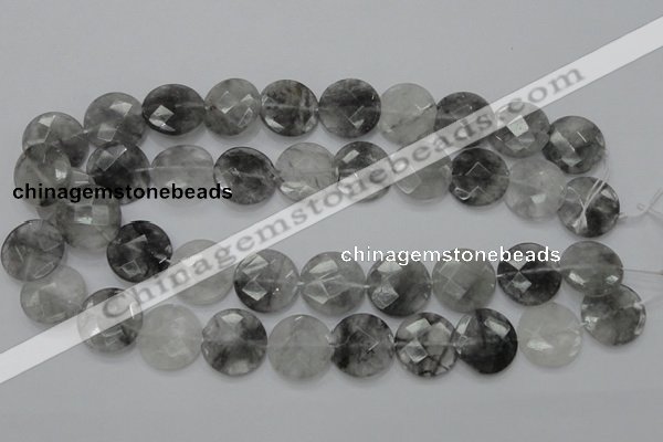 CCQ137 15.5 inches 20mm faceted coin cloudy quartz beads wholesale