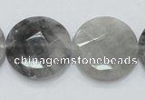 CCQ138 15.5 inches 25mm faceted coin cloudy quartz beads wholesale