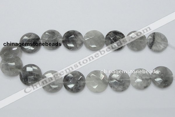 CCQ138 15.5 inches 25mm faceted coin cloudy quartz beads wholesale