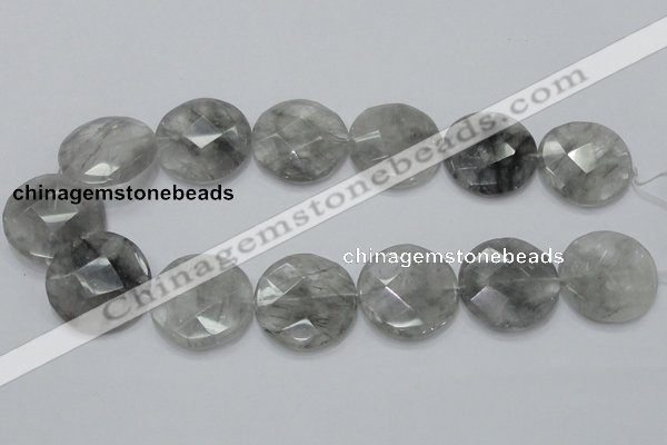 CCQ139 15.5 inches 30mm faceted coin cloudy quartz beads wholesale