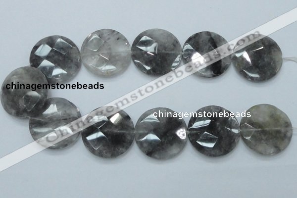 CCQ140 15.5 inches 35mm faceted coin cloudy quartz beads wholesale