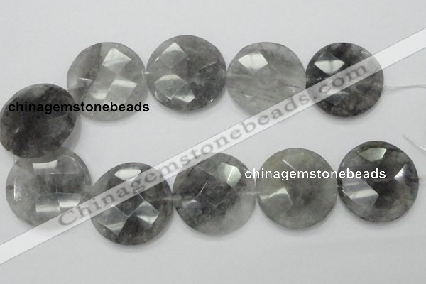 CCQ141 15.5 inches 40mm faceted coin cloudy quartz beads wholesale