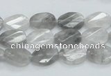 CCQ163 15.5 inches 10*14mm twisted & faceted oval cloudy quartz beads