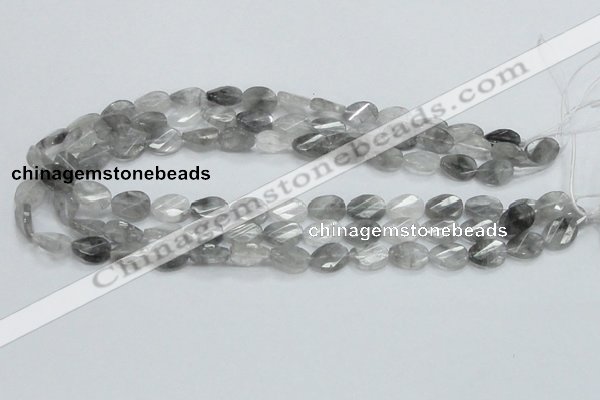 CCQ163 15.5 inches 10*14mm twisted & faceted oval cloudy quartz beads