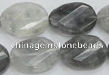 CCQ166 15.5 inches 18*25mm twisted & faceted oval cloudy quartz beads