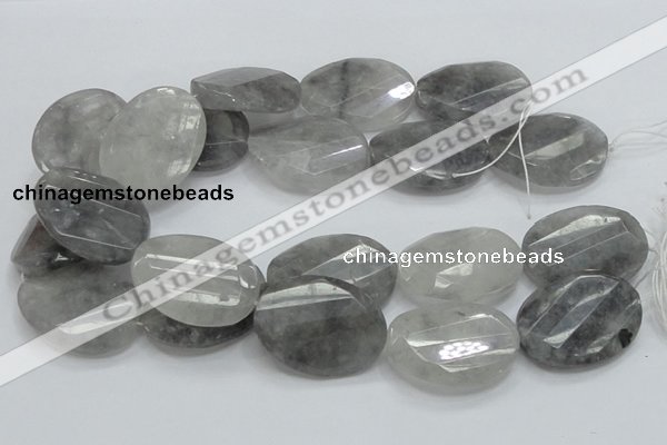 CCQ168 15.5 inches 30*40mm twisted & faceted oval cloudy quartz beads