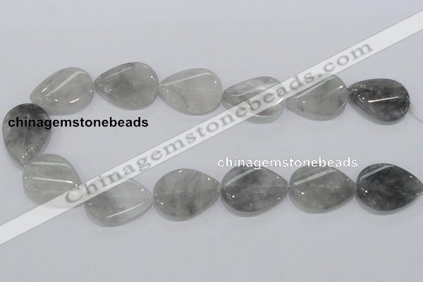 CCQ171 15.5 inches 22*30mm twisted flat teardrop cloudy quartz beads