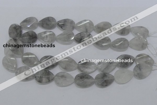 CCQ172 18*25mm twisted & faceted flat teardrop cloudy quartz beads