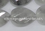 CCQ173 22*30mm twisted & faceted flat teardrop cloudy quartz beads