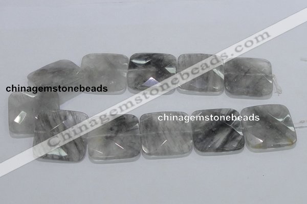 CCQ202 15.5 inches 35*35mm faceted square cloudy quartz beads