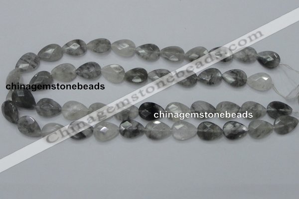 CCQ213 15.5 inches 13*18mm faceted flat teardrop cloudy quartz beads