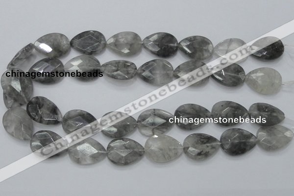 CCQ214 15.5 inches 18*25mm faceted flat teardrop cloudy quartz beads