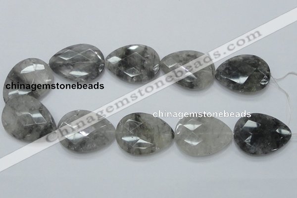 CCQ215 15.5 inches 30*40mm faceted flat teardrop cloudy quartz beads