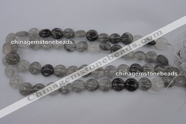 CCQ258 15.5 inches 14mm flat round cloudy quartz beads