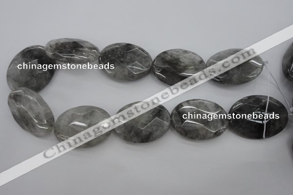 CCQ268 15.5 inches 30*40mm faceted oval cloudy quartz beads