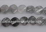 CCQ271 15.5 inches 10mm faceted & twisted coin cloudy quartz beads