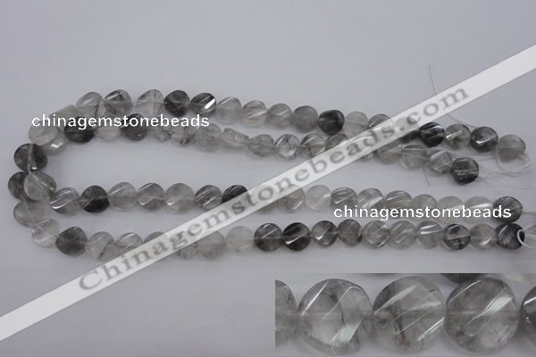 CCQ271 15.5 inches 10mm faceted & twisted coin cloudy quartz beads