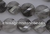 CCQ273 15.5 inches 15mm faceted & twisted coin cloudy quartz beads