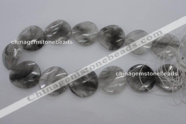 CCQ276 15.5 inches 30mm faceted & twisted coin cloudy quartz beads