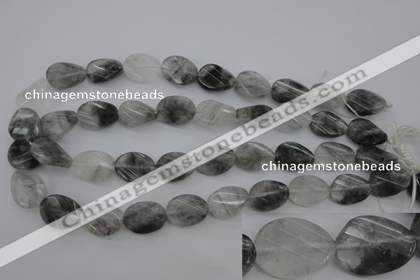 CCQ278 15.5 inches 15*20mm faceted & twisted oval cloudy quartz beads