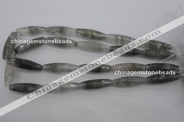 CCQ290 15.5 inches 10*35mm faceted rice cloudy quartz beads