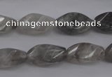 CCQ295 15.5 inches 10*18mm faceted & twisted rice cloudy quartz beads