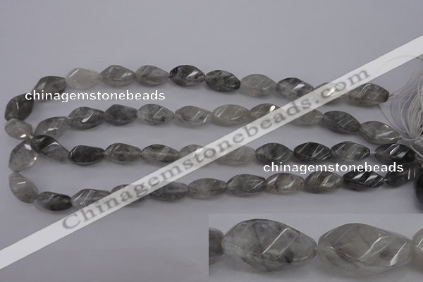 CCQ295 15.5 inches 10*18mm faceted & twisted rice cloudy quartz beads