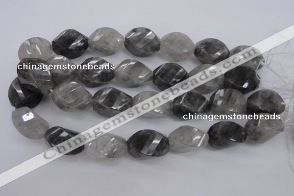 CCQ296 15.5 inches 20*28mm faceted & twisted rice cloudy quartz beads