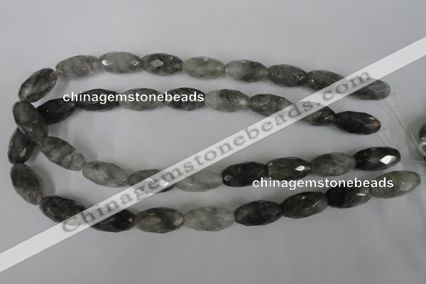 CCQ350 15.5 inches 12*22mm faceted rice cloudy quartz beads wholesale