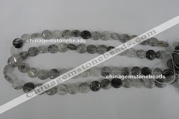 CCQ370 15.5 inches 12mm flat round cloudy quartz beads wholesale