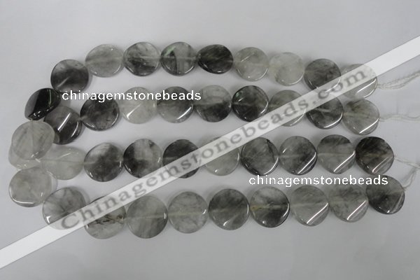 CCQ450 15.5 inches 20mm twisted coin cloudy quartz beads wholesale