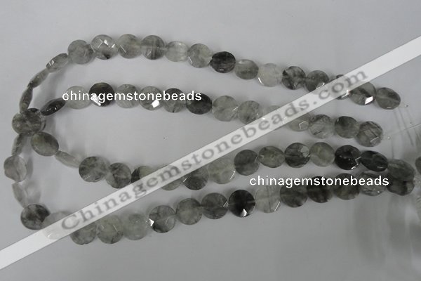 CCQ464 15.5 inches 12mm faceted coin cloudy quartz beads wholesale