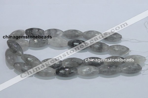 CCQ94 15.5 inches 15*30mm faceted rice cloudy quartz beads wholesale