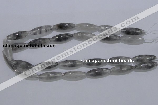 CCQ95 15.5 inches 10*30mm faceted rice cloudy quartz beads wholesale