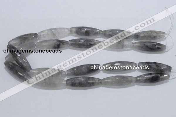 CCQ96 15.5 inches 12*40mm faceted rice cloudy quartz beads wholesale