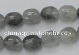 CCQ98 15.5 inches 10*12mm faceted egg-shaped cloudy quartz beads