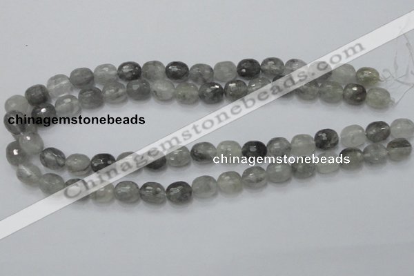 CCQ98 15.5 inches 10*12mm faceted egg-shaped cloudy quartz beads