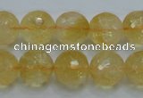 CCR06 15.5 inches 14mm faceted round natural citrine gemstone beads