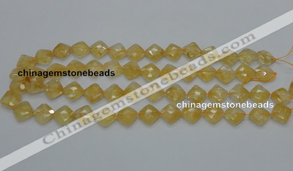 CCR17 15.5 inches 12*12mm faceted diamond natural citrine gemstone beads