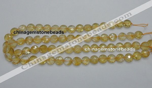 CCR19 15.5 inches 12mm faceted flat round natural citrine gemstone beads