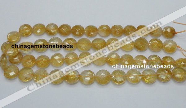 CCR20 15.5 inches 14mm faceted flat round natural citrine gemstone beads