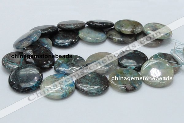 CCS08 15.5 inches 35mm flat round natural chrysocolla gemstone beads