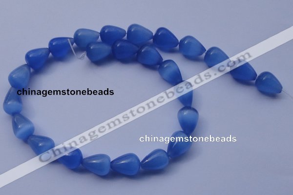 CCT21 14 inches 10*14mm teardrop ink blue cats eye beads wholesale