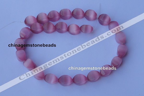 CCT25 14 inches 10*14mm twisted pink cats eye beads wholesale